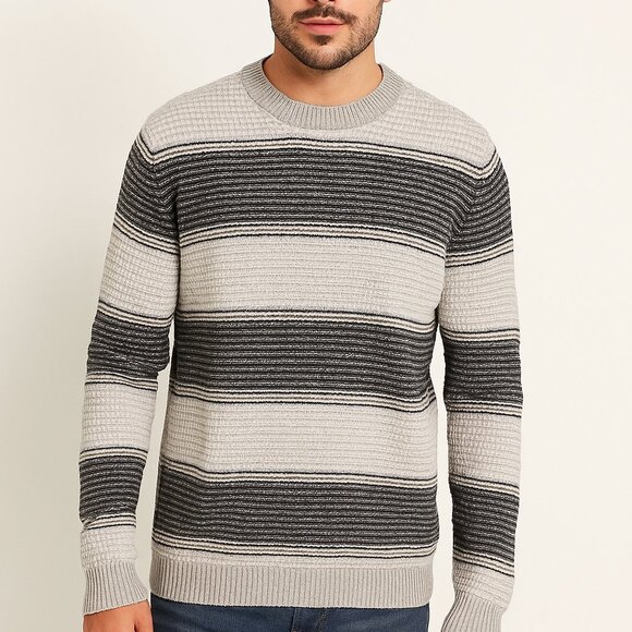 Michael Kors Mens Rack Stripe Crewneck Sweater Gray Size Large - Picture 1 of 5